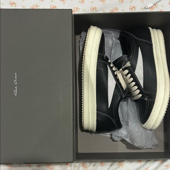 Rick Owens Black and Cream Sneakers Size 40 With OG box